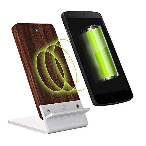 Wood Wireless Charger for Motorola Nexus 6/Droid Turbo/2/Mini - [Fast Charge] Cooper ECOSTAND Wireless Charging Stand | Qi Wireless Charger Stand | Nightstand, Desk, Office (Aluminium & Rosewood)