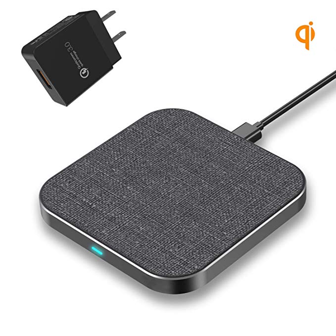 7.5W/10W/5W Fast Wireless Charging Pad with QC3.0 Adapter Designed for iPhone X/ 8/ 8Plus/Samsung Galaxy Note 9/8 S9/S9+/S8/S8+ and All QI Devices, Wefunix QI Certified Aluminum Fast Wireless Charger
