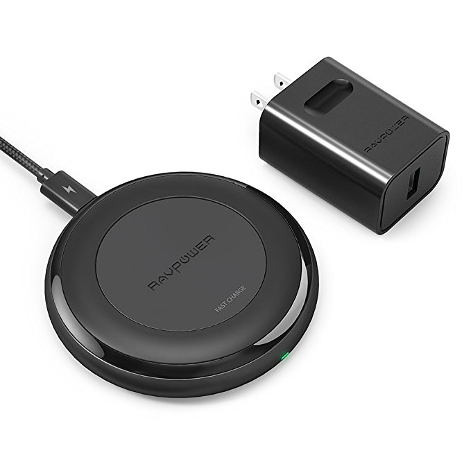 RAVPower Fast Wireless Charger for iPhone X/iPhone 8/8 Plus QI Wireless Charging Pad for Galaxy S8 Note 8 and All Qi-Enabled Devices (QC 3.0 Adapter Included)