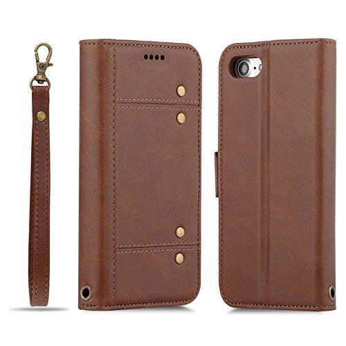 TechCode iPhone 6 4.7 Case, Synthetic Leather Slim Fit Retro Vintage Stand Smart Hand Strap Wallet Protective Case with Card Slots & ID Holder for iPhone 6/6s 4.7 inch(Dark Brown)