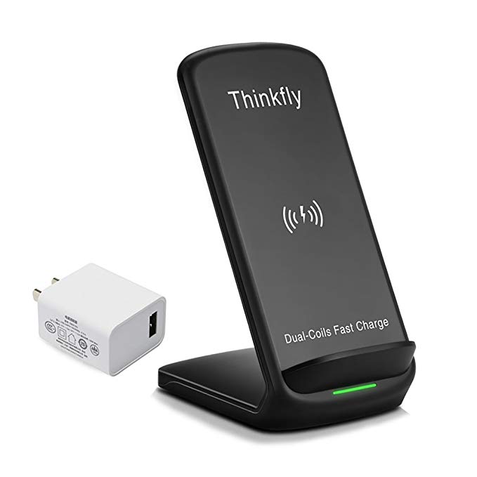 Upgraded 7.5W Fast Wireless Charger for iPhone X iPhone 8 / 8 Plus Thinkfly 10W Fast Wireless Charging Stand for Galaxy Note 8 S8 S7 S7 Edge S6 Edge Plus and all Qi Device(QC 2.0 Adapter Included)