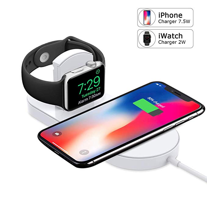 Apple Watch Charger, iPhone Wireless Charger Replacement, Ultra-thin 2 in 1 Qi Charging Pad Stand Compatible with Apple Watch Series 1/2/3 iPhone X iPhone 8/8Plus for Samsung Galaxy Note Samsung