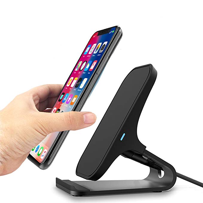 Wireless Charger,WELUV Qi-Certified 10W Fast Wireless Charger Pad Station for iPhone X iphone 8/8 plus,Samsung S9/S9+/S8/S8+/S7/Note 8,and More,2 Coils Heat Disspation Powerport Wireless Stand Black