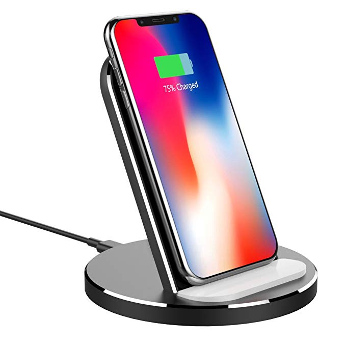 Wireless Charger Stand, XUNMEJ Qi Fast Wireless Charger Charging Pad Stand for iPhone X, iPhone 8/8 Plus, Galaxy S9 /S9 plus/Note 8/ S8/ S8 plus, All Oi-Enabled Devices