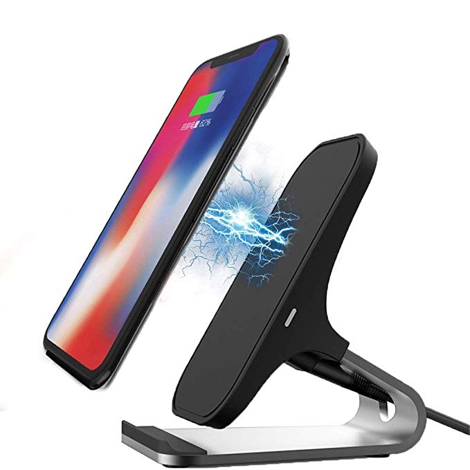 Fast Wireless Charger Stand STOGA 10W Fast Wireless Charging Pad Certified Qi Wireless Charger for iPhone 8/8 Plus iPhone X Samsung Galaxy S9/S9 Plus/Note 8/S8/S8 Plus/S7/S7 Edge(NO Adapter)-Silver