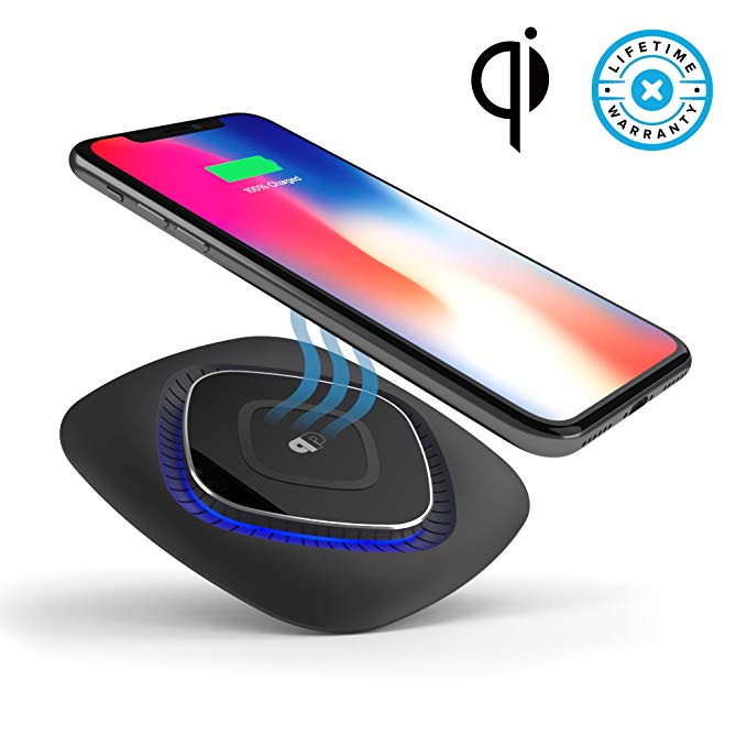 Qi Certified Wireless Charger Pad for iPhone X, 8, 8 Plus Fast Charge for Samsung, ChargeWAVE (Universally Compatible with all Qi Enabled & Samsung Devices -Black