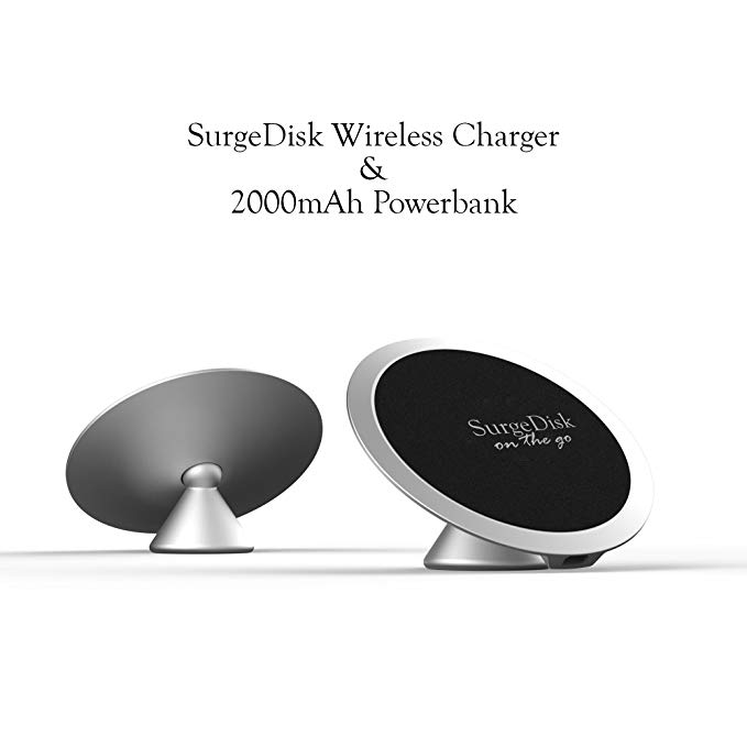 SurgeDisk Qi Wireless Charger Pad Wireless Charging Stand Doubles As 2000mAh Power Bank Universal & Compatible with iPhone X iPhone 8+ 8 Plus iPhone 8 Samsung Galaxy S8 S7 S7edge S6 Note 8 5 & All Qi