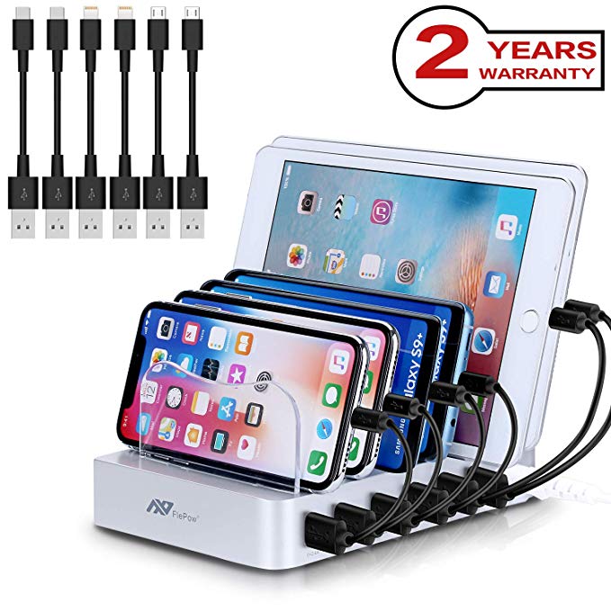 Charging Station 6 Ports USB - 50W Fast Charger Station with Smart Identification Technology, Universal and Compact Charging Organizer for Multiple Devices