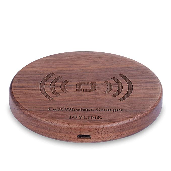 JOYLINK Fast Wood Wireless Charger, Quick Wood Qi Charger Pad Walnut Wood Compatible with Qi Enabled Devices iPhone 8/8 Plus/X/ Galaxy S8 / S8 Plus/Note 8/ Note 5