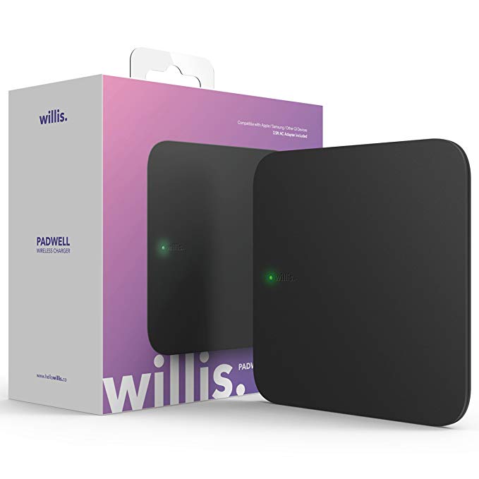 Willis Padwell Fast Wireless Charger [Qi Certified Charging Pad] - 7.5W for iPhone X, 8, 8+ / 10W for Galaxy S9, S9+, S8, Note8 & all Qi-Enabled Android Devices (Adapter Included) - Black 11x11x1.7