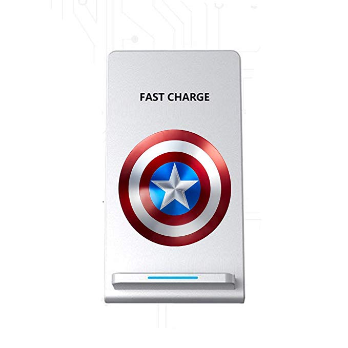 Fast Wireless Qi Charger, Captain America Charging Stand for Samsung Galaxy Note8 S8 Plus S8 S7 Edge S7 Note 5 S6 Edge Plus, Wireless Charger for iPhone X,iPhone8,8 Plus,No AC Adaptor