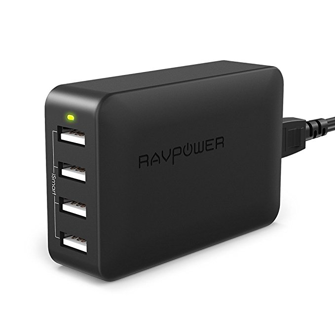 RAVPower 40W 8A 4-Port USB Charger Charging Station with iSmart Tech for iPhone X 8 7 Plus, iPad Pro Air Mini, Galaxy S7 S6 Edge, Tablet, Kindle and More (Black)