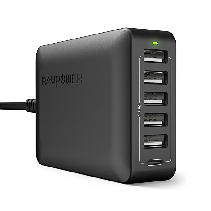 USB C Charger RAVPower 6-Port Type C 60W Wall Charger 5V/3A Fast Charger for Nintendo, Google Pixel XL, Lumia 950xl 950, Nexus 5x 6p and iSmart USB Output for iPhone X 8 7, Andriod Devices