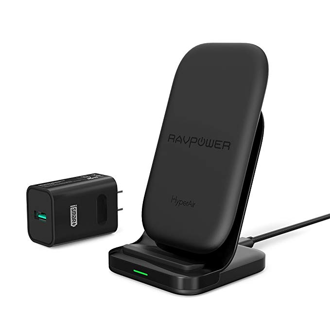 Wireless Charging Stand RAVPower 2 Coils 7.5W Qi-Certified Fast Wireless Charger for iPhone X, 8 & 8 Plus with HyperAir Technology, 10W Qi for Galaxy S9, S9+, S8 & Note 8 and All Qi-Enabled Devices