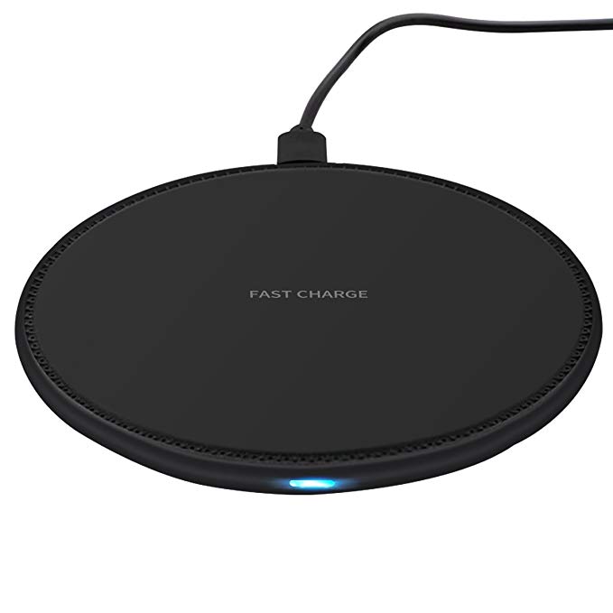 CC-Show Qi Fast Wireless Charger, Ultra-Slim Portable Cordless Standard Charging Pad Stand for iPhone X/8/8 Plus, Quick Charging for Samsung Galaxy S9, S8+/S8 Plus, All Qi-Enabled Devices (Black)