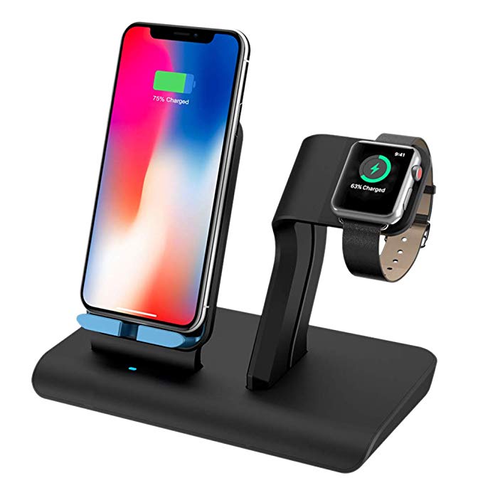 UPWADE 2 in 1 Apple Watch Stand charging docks & iPhone X Wireless Charger Stand for iPhone X/8/8 Plus Samsung Galaxy Note, iwatch charger stand holder for Apple Watch Series 3,2,1 & Nike