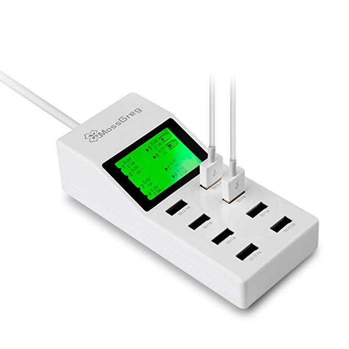 Moss Greg 8-port High Speed Desktop USB Charger LCD Display for Iphone, Ipad Air 2, Samsung Galaxy S6 / S6 Edge, Nexus, HTC M9, Nokia and More