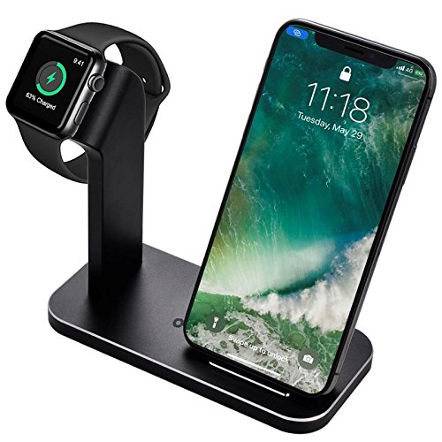 BNCHI Fast wireless charger for iPhone X/iPhone 8/iPhone 8 Plus,Watch wireless Charger stand for Apple iWatch Series 3/2/1,（Black)