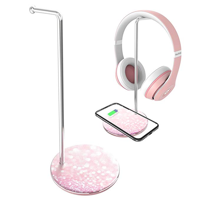 Wireless Charger Headphones Stand iPhone X, ZVEpower Qi Certified Wireless Charger for iPhone X 8 8 Plus Samsung Galaxy S9 S9+ 8 S8 S8+ S7 S7 Edge Note 5 Nexus LG Headsets Stand (Pink Glitter-Stand)