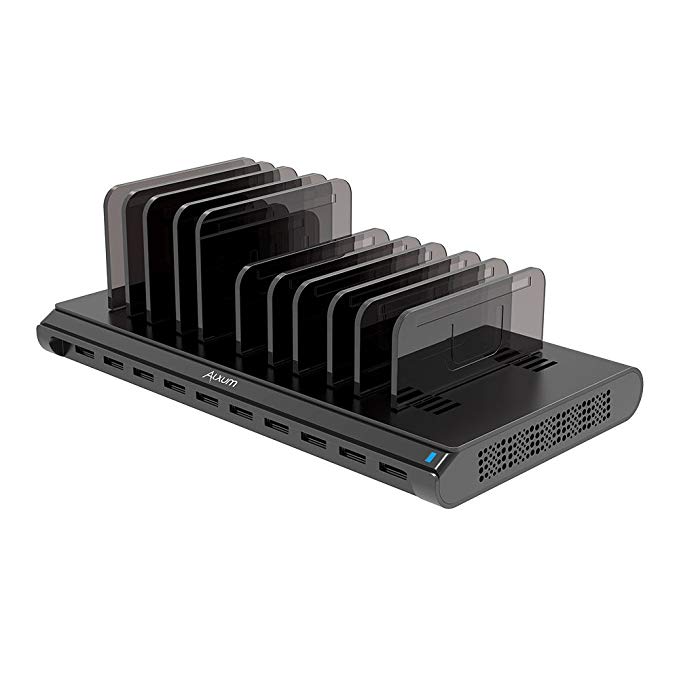 Alxum iPad Charging Station, 108W 10 Port Phone Docking Station & Organizer with Adjustable Dividers and Smart IC, Multi Devices USB Charger Dock for iPhone, Samsung Galaxy, Cell Phone, Apple, Tablet