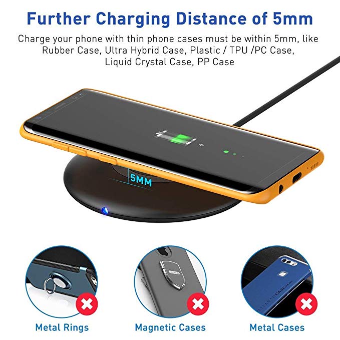 Wireless Charger Compatible iPhone X, iPhone 8/8 Plus, 10W Fast Wireless Charging pad for Galaxy S8/S8 Plus S7/S7 Edge/Note 8/5, All Qi-Enabled Phones Black