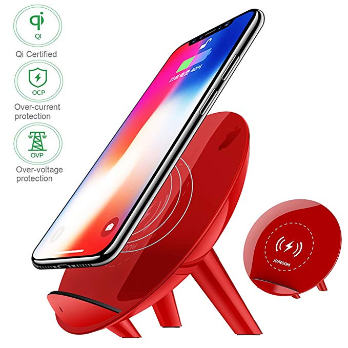 Fast Wireless Charger ,Teeyu Qi Fast Wireless Charger,Pad / Stand Charger for Galaxy Note 8 S8 S8 Plus S7 Edge S7 S6 Edge Plus Note 5 and Standard Charge for iPhone X/8/8 Plus(K10-RED)