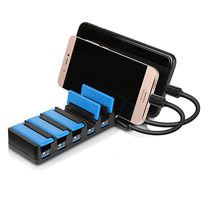 Charging Station, MAD GIGA USB Charging & Transmission Station Dock with Innovative Foldable Baffles Organizer, 7 Ports Multiple USB Charger Staion for Smart Phones & Tablets