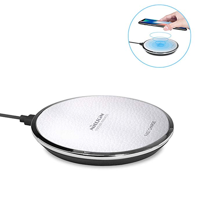 Nillkin Wireless Fast Charger Qi Wireless Charging Pad 10W Charge Compatible Samsung Galaxy S9/S9 Plus/S8/S8 Plus, 5W Compatible iPhone X/9/8/8 Plus Qi-Enabled Surface High-end Leather (White)