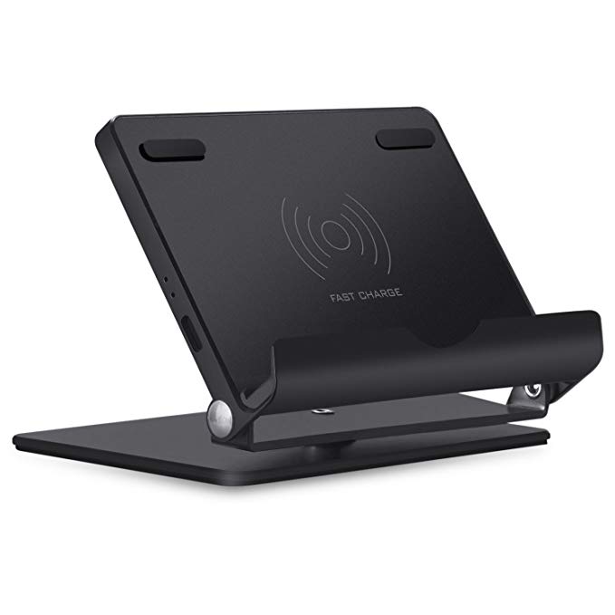 TEMMOS QI Fast Wireless Charger, Multi-Angle Wireless Charging Stand Pad Portable Compatible with iPhone X, iPhone 8, 8 Plus Samsung Galaxy S8/S8+/S7/S7 Edge/S6/S6 Edge/ S6 Edge + (Black)