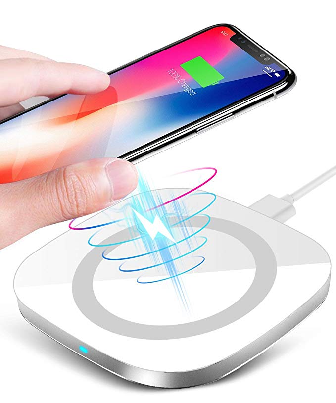 Qi Wireless Charger, Wireless Charging Pad for iPhone X iPhone 8/8 Plus, 10W Fast Charger for Samsung Galaxy Note 8 S8 S8 Plus S7 S7 Edge S6 edge, Nexus 7, LG G3 and other Qi-Enabled Devices - White