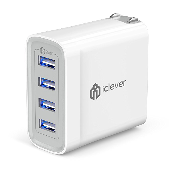 iClever Boostcube+ 40W 4-Port USB Wall Charger, Travel USB Power Adapter with SmartID Technology for iPhone X/8/7/7 Plus/6S/6 Plus, iPad Pro Air/Mini and other Cell Phone, Tablet