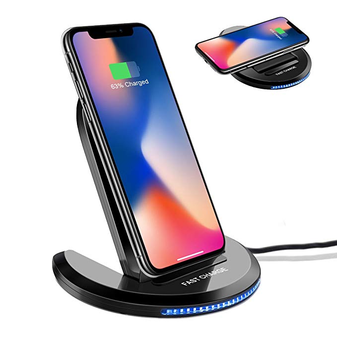 Fast Wireless Charger, ELEGIANT iPhone X Wireless Charger 10W Qi Wireless Charging Pad Stand for Samsung Galaxy S9 Plus S9+ Note 8 S8 plus S7 S6 galaxy s7 iPhone X 8 8 Plus and All Qi-Enabled Devices