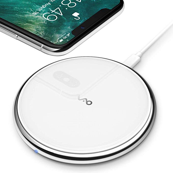 Vebach Dubhe1 iPhone X Wireless Charger, Qi Certified Fast Wireless Charging Pad 7.5W for iPhone X/8/8Plus, 10W for Samsung Galaxy Note 8 S7 S8 S9 - White