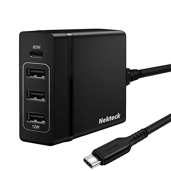 [USB-IF Certified] USB C Charger, Nekteck 4-Port 72W USB Wall Charger with Type-C 60W Power Delivery PD Charger Station for 2017 MacBook Pro, Pixel 2/ Pixel/Pixel XL Galaxy Note 8/ S8/ S9 Plus, Black