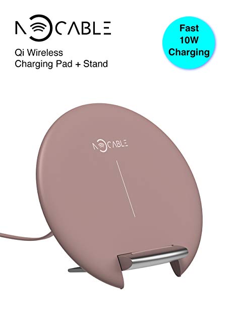 iPhone Samsung Wireless Charger, NOCABLE 10W Fast Qi Wireless Charging Pad Stand for Galaxy S9 Plus/S8 Plus/S7 Edge, Note 8/7, 7.5W Quick Charge for iPhone X/8 Plus (Brown, Sleep-friendly)