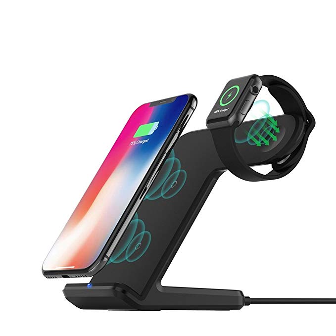 FDGAO for Apple Watch Wireless Charger and Phone Wireless Charger 2 in 1 Wireless Charging Stand for Apple Watch/iPhone X/ 8Plus/ 8, Samsung Galaxy Note8/S9/S8+/Note5 and More -Black