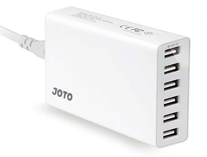 JOTO 50W / 10A 6 Ports USB Charger Power Adapter, Portable Wall Charger Travel Desktop Charge Station for Apple, Android and all other USB Devices (6 outlets USB Travel Charger) (White)