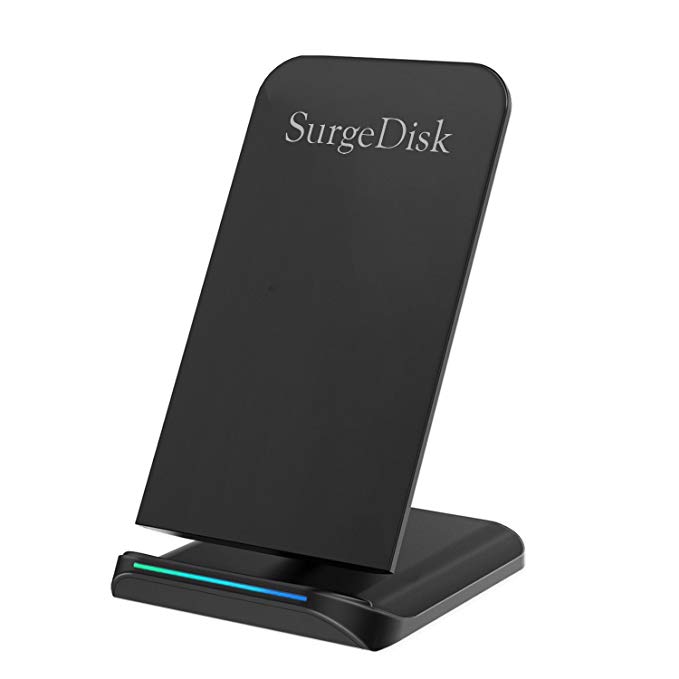 SurgeDisk Fast Universal Wireless Charger 2 Coils Sleep Friendly Cell Qi Charging Pad Stand Compatible with iPhone X 8+ 8 Samsung Galaxy S9 S9+ S8 Plus S8+ S8 S7 S7Edge Note 8 5 & All Qi No AC Adapter