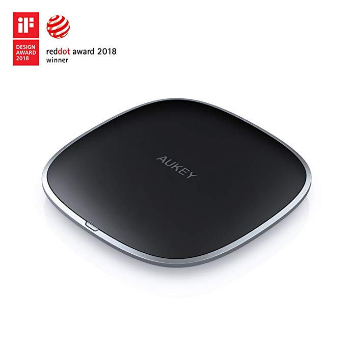 AUKEY Wireless Charger Qi-Enabled, Ultra-Compact Wireless Charging Pad for iPhone X / 8/8 Plus, Samsung Note8 / S8 / S8+, and Other Qi-Compatible Devices, Graphite Wireless Charger