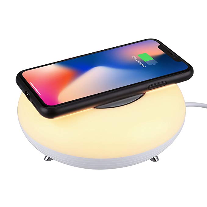 Hapurs Night Light Wireless Charger,Wireless Phone Charger 3 Levels Dimmable & 7-Color Atmosphere Warm Lights with Wireless Charging Pad for iPhone x 8 8 plus,Samsung Galaxy S8/S9/S9 Plus etc