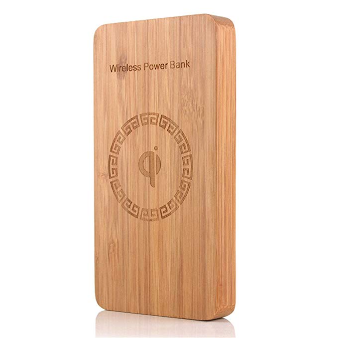 Portable 2-in-1 Bamboo Wireless Charger 6000 mA Power Bank Qi Desktop Mobile Phone Charging Pad for iPhone 8 iPhone X and Samsung