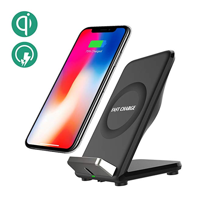 Fast Wireless Charger,Charging Cell Phone Stand with Cooling Fan for Samsung Note 8,S8,S8+,S7,S7 Edge,S6 Edge+,Note 5,Note FE for iPhone X,iPhone8,iPhone8 Plus and All Qi-Enabled Smartphone Charge