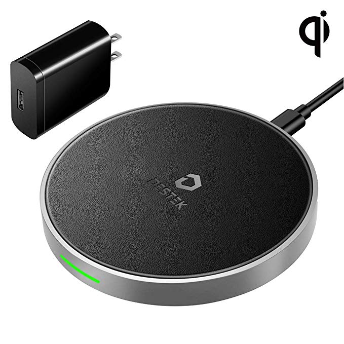 DESTEK Fast Wireless Charger for iPhone X – Wireless Charging Pad for iPhone & Samsung (7.5W for iPhone X 8 8plus, 10W for S9+ S8 Note8), 5W for Others Qi-Enabled Smartphones (with 18W Adapter)