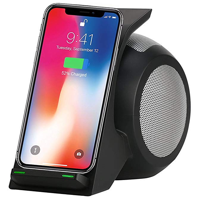 15W Powerful Bluetooth Speaker with 10W Fast Wireless Charger, Cell Phone Wireless Charging Dock Station, Phone Stand Holder for Samsung Galaxy S9 S8 S7 Edge Note7, iPhone X 8, All Qi-Enabled Device