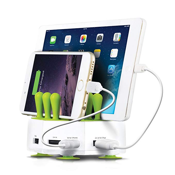 Aduro GRASS HUB Universal 4 Port 6.8A USB Charging Station Stand Dock for all Tablets Smartphone and USB Devices (White)