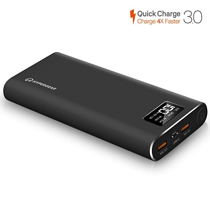 HyperGear 26800 Dual Input QC-3.0 USB + 1X USB-C Portable Charger External Battery with Double-Speed Recharging, 2 USB Ports for iPhone, iPad, Samsung Galaxy, Android and Other Smart Devices