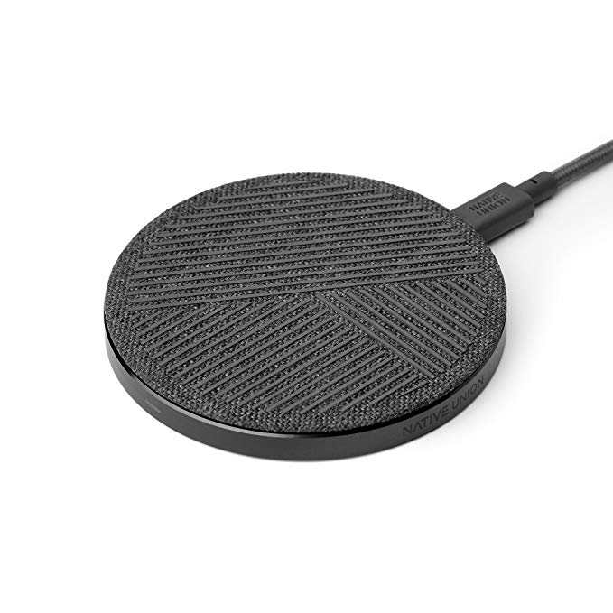 Native Union DROP Wireless Charger - [Qi Certified] Non-Slip Fast-Charging Pad for iPhone 8/8P/X and Wireless Compatible Devices with 6.5 ft Cable (Slate)