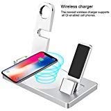 Junboer iPhone Wireless Charger Stand, Apple Watch Charging Station, Aluminum Charging Docks for AirPods/Apple Watch Series 3&2&1 / iPhone X/8/8 Plus/Samsung Note 8/S8/S8 Plus (5 in 1) (Silver 1)