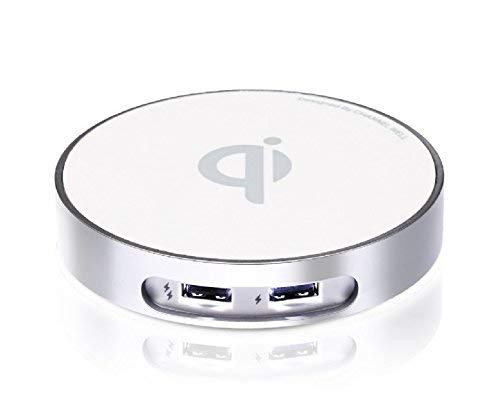 Channel Well Wireless Charger With 2 USB Port(Silver)- Table Top for All Qi-Enabled Devices (For iPhone 8/ 8Plus, iPhone X, Samsung S7/S8 and more)