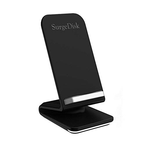 SurgeDisk Fast Wireless Charger New 2 Coils Sleep Friendly Cell Qi Universal Charging Pad Stand compatibility iPhone X iPhone 8+ 8 Samsung Galaxy S9 S9+ S8+ S8 S7 Edge Note 8 5 & All Qi No AC Adapter